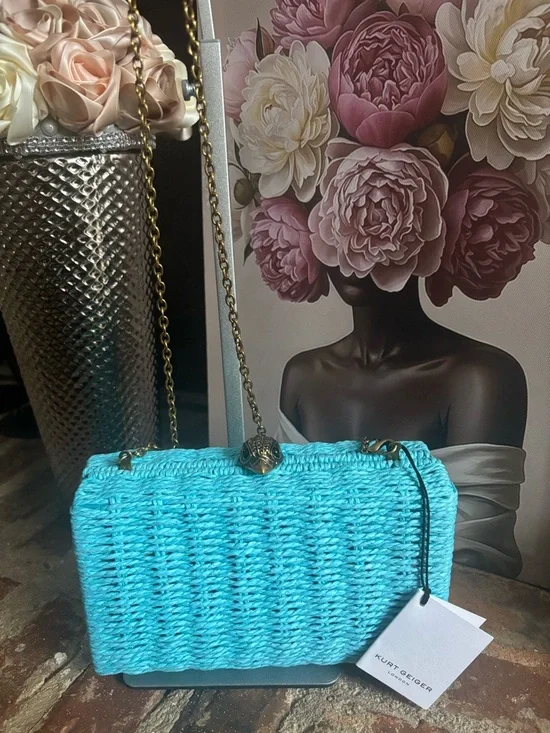 Kurt Geiger Turquoise Woven Chain Clutch - Picture 2 of 6
